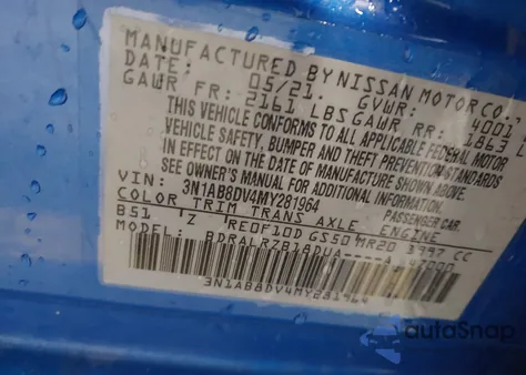 2021 Nissan Sentra Sr Xtronic Cvt из США, поврежденный, VIN 3N1AB8DV4MY281964